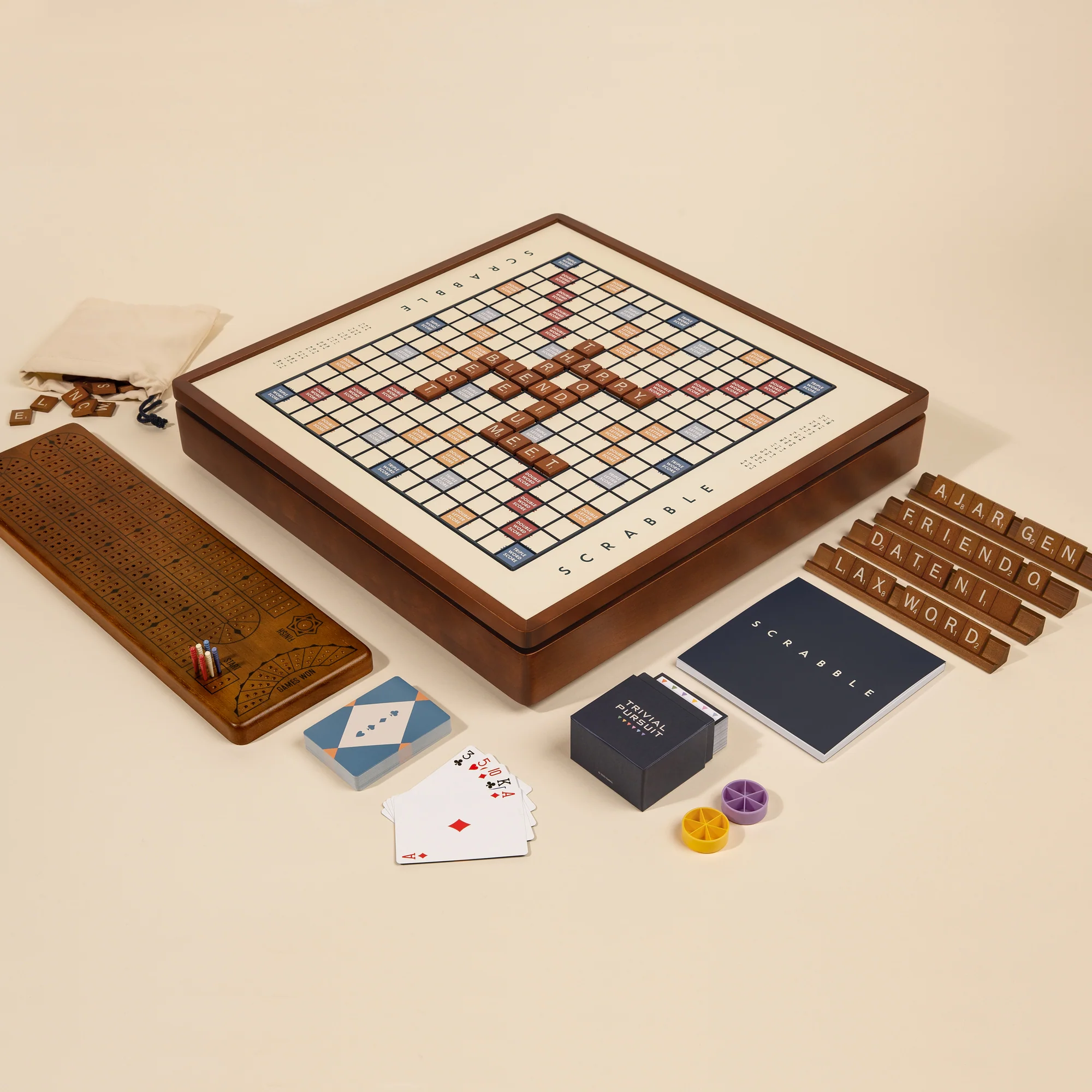 3-in-1 Premium Game Collection: Scrabble, Trivial Pursuit & Cribbage - Image 3